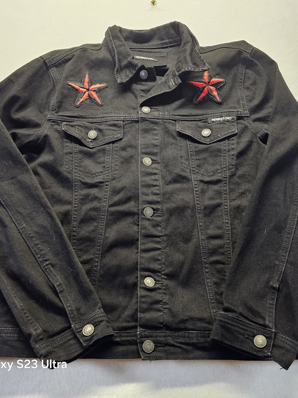 Men's Black Denim Jacket with Red Star Patch